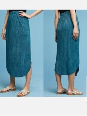 Sabina Musayev Teal blue Crinkle Odelle Textured Midi Skirt size large Anthro